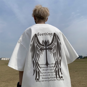 已注册/夏季外景纯棉欧美宽松短袖T恤男帅气圆领半袖衫DT9707/P25图片