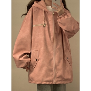 1中性连帽PU皮假两件复古做旧金属装饰夹克男JK77767P108控148图片