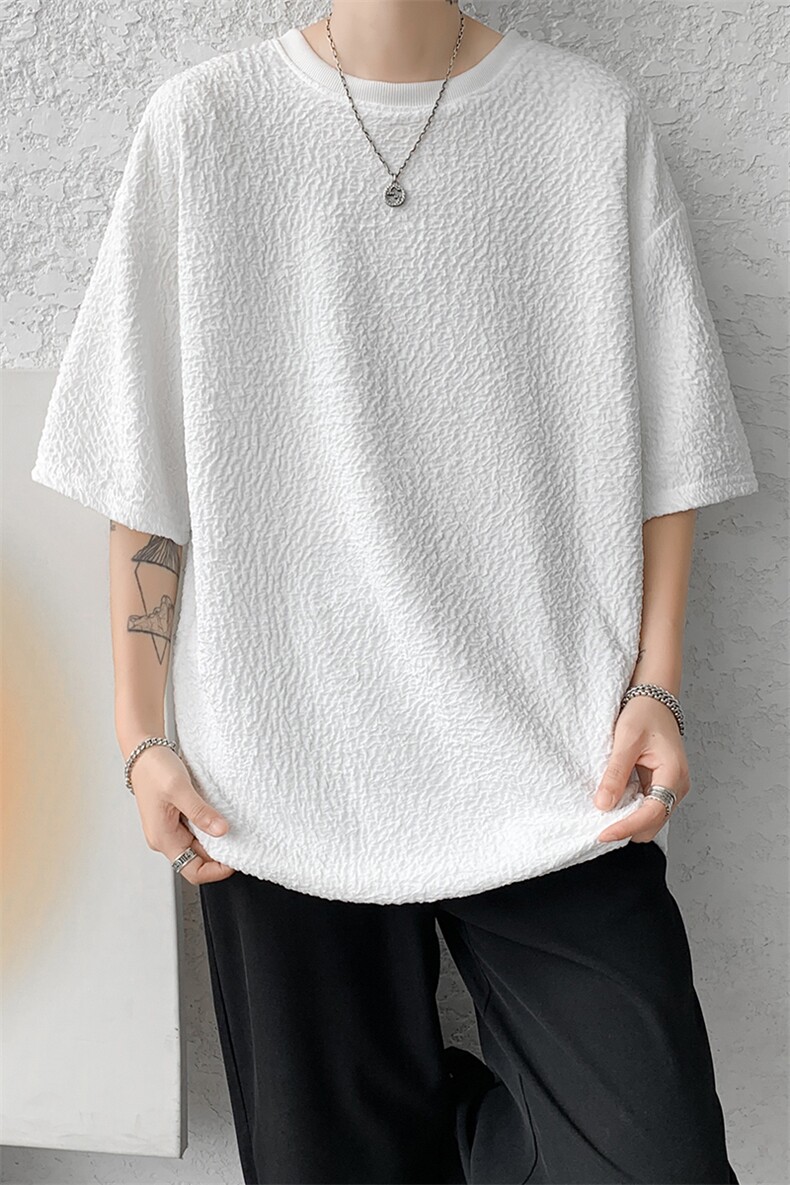 8XL-M特大码短T恤泡泡袖肌理感冰丝短袖衬衫上衣五分袖DX322P25,男装T恤,电商D206-1