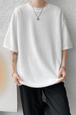 8XL-M特大码短T恤泡泡袖肌理感冰丝短袖衬衫上衣五分袖DX322P25，男装T恤，电商D206-1
