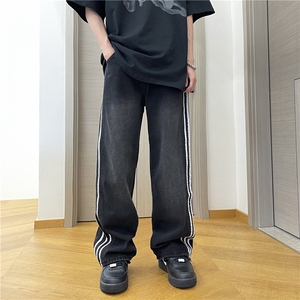 A450-NZ997-P60控99牛仔裤男女中性风三条杠直筒宽松裤子