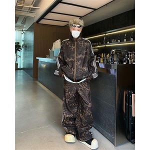 美式小众满印豹纹套装hiphop百搭拉链开衫外套潮两件套70055-p88图片