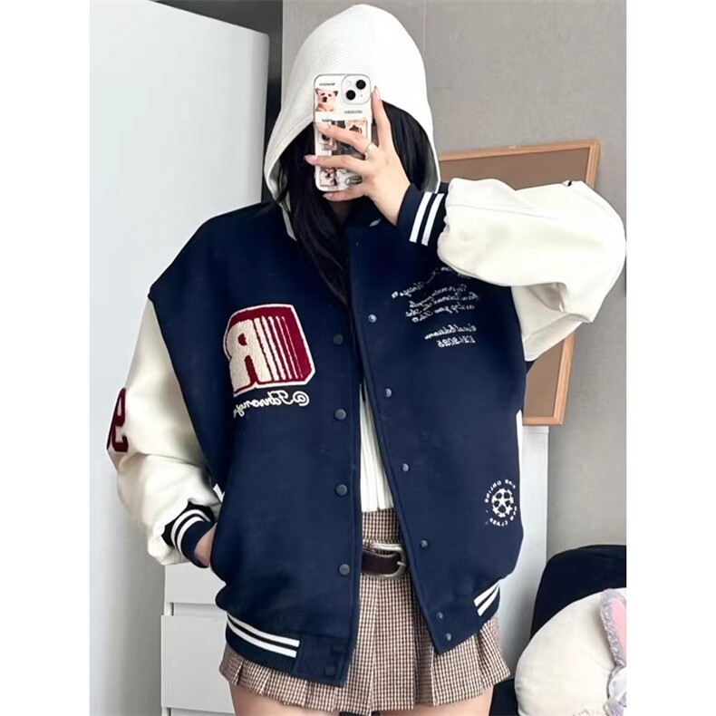 1506-1/JA2201/P64徽章拼接撞色棒球服外套男女冬季重磅宽松夹克,男装夹克,星座1506-1