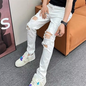 春夏新款高街破洞牛仔裤男裤修身小直筒乞丐潮牌裤子XX8256图片