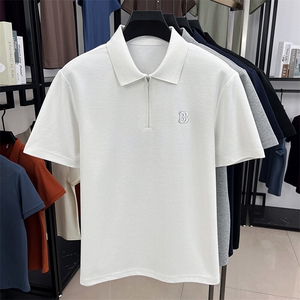 夏季棉短袖半拉链翻领POLO衫男T恤潮流品质上衣体恤男装图片