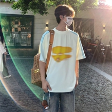抖音得物品质二开240克宽松纯棉美式潮牌印花三条杠中性风短袖T恤，男装T恤，电商A486-1