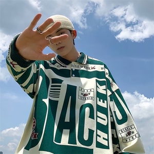 青少年春季美式高街翻领卫衣男字母印花薄款文艺长袖潮常规标准图片
