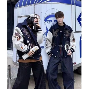 美式棒球服男女2026春秋季潮牌毛巾绣飞行员夹克情侣休闲宽松外套图片