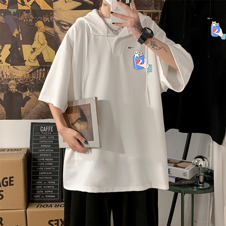 LD54262-P45 NASA连帽短袖t恤男大码胖子带帽五分袖中袖 海报风图片