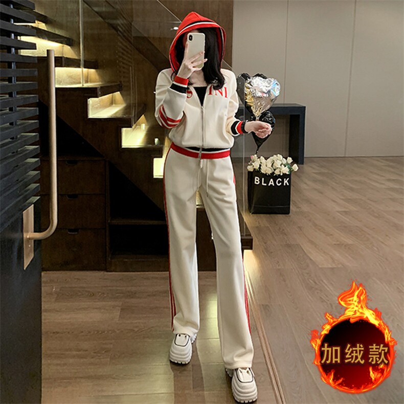 时尚潮流女秋冬加绒新款休闲阔腿裤两件套,女装套装/套裙,江南