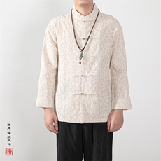 春装新款风男装棉麻提花男士立领唐装衬衫C188P85，男装衬衫，钱塘802