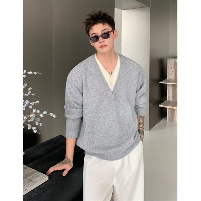 春季新款百搭时尚舒适V领套头长袖毛衫慵懒风套头毛衣男MK150,男装针织衫/毛衣,星座1116A（原606A-3）