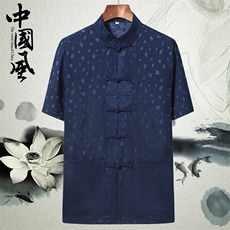 主推夏季风真丝短袖衬衫男复古唐装薄款中式上衣YD2361-P85，男装T恤，星座1105-3