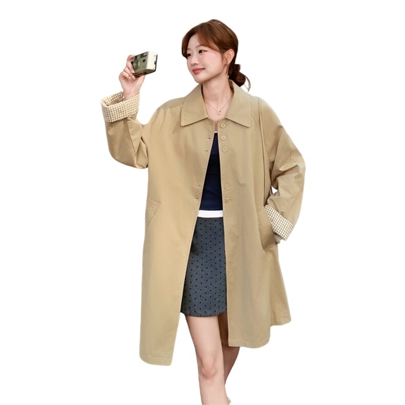 卡其色风衣外套女休闲减龄2025秋新款高级感宽松显瘦高级感大衣女,女装风衣,2C325