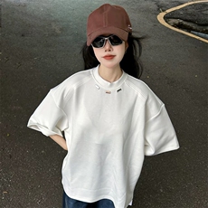抖音得物品质二开240克宽松纯棉美式高街痞帅潮牌金属装饰短袖T恤，男装T恤，电商A486-1
