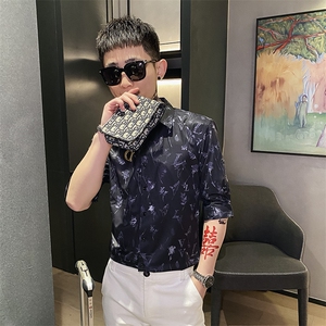312A-106-P55 新款社会小伙中袖衬衫韩版潮流男士五分袖衬衣C图片