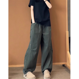 军绿色弯刀工装裤男秋季高街vibe镰刀裤子垂感阔腿裤 KA6099图片