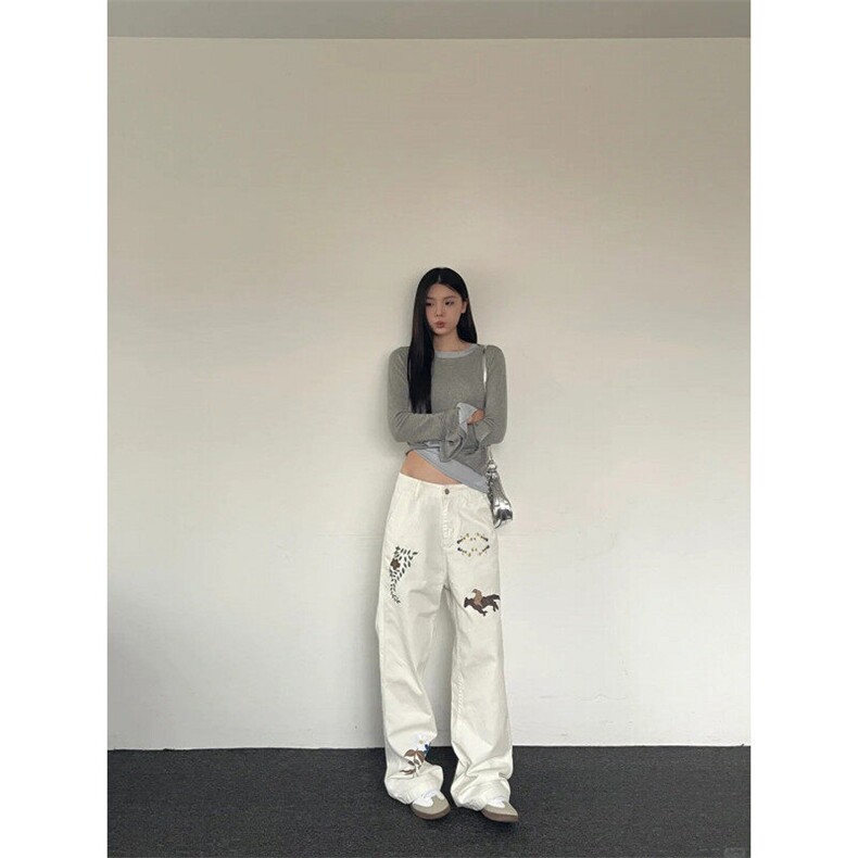 【有货】S6007ZZ-特45白色美式刺绣牛仔裤痞帅高级感裤子,男装牛仔裤,星座1007（原301D）