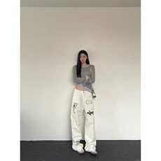 【有货】S6007ZZ-特45白色美式刺绣牛仔裤痞帅高级感裤子，男装牛仔裤，星座1007（原301D）