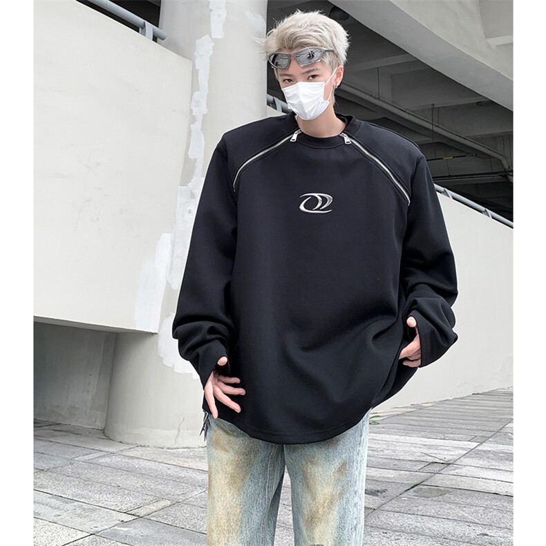 小众拉链设计感oversize卫衣男高级感解析垫肩上衣潮-WY011-P85,男装卫衣,电商B289