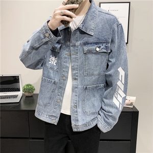 JK923-P70-现货店主风牛仔夹克肥仔量足破洞印花大码图片