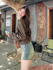 短款拉链宽松型短外套薄款翻领长袖，女装皮衣，鑫慧