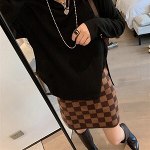 棋盘格半裙图片
