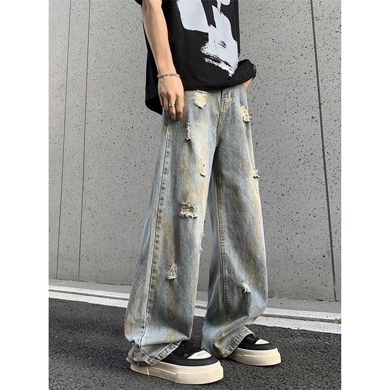 潮流牛仔裤夏秋时尚水洗破洞牛仔裤高街潮设计感XZ212-QNK704-P45,男装牛仔裤,星座212-1