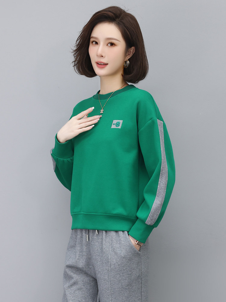 时尚撞色宽松卫衣女新款韩版百搭显瘦长袖上衣学生休闲外套潮图片
