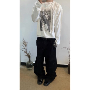 现货 自制致雅格纹 拼接抽绳休闲通勤直筒阔腿宽松卫裤长裤图片