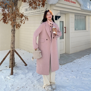 粉色羊绒大衣马甲两件套女中长款秋季新款韩系高级感气质毛呢外套图片