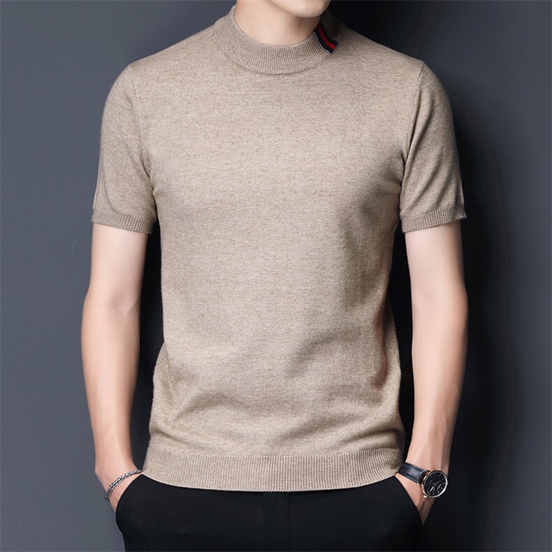 2023秋冬季新款男士商务休闲毛衣中年圆领短袖针织衫上衣男装图片