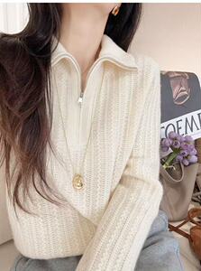 2025年秋季针织通勤套头单件长袖时尚百搭通勤半拉链，女装针织衫/毛衣，半城羊绒