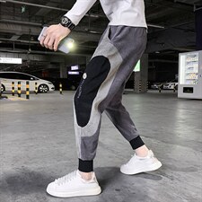 休闲裤男2025秋冬季新品撞色灯芯绒休闲裤网红同款宽松束哈伦脚裤,男装休闲裤,电商A327
