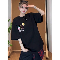万针全刺绣工艺抖音得物高品质260克重磅纯棉双纱美式高街短袖T恤，男装T恤，电商A486