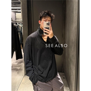 网图 新贵老钱风海鸥领超精棉极简V领长袖纯色打底体恤D473 特P30图片