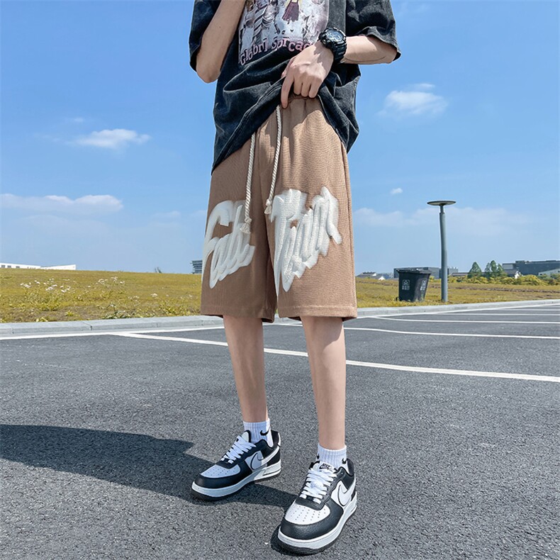 华夫格短裤男运动美式发泡宽松休闲五分中裤HDK234-P25K控38,男装休闲裤,电商B370