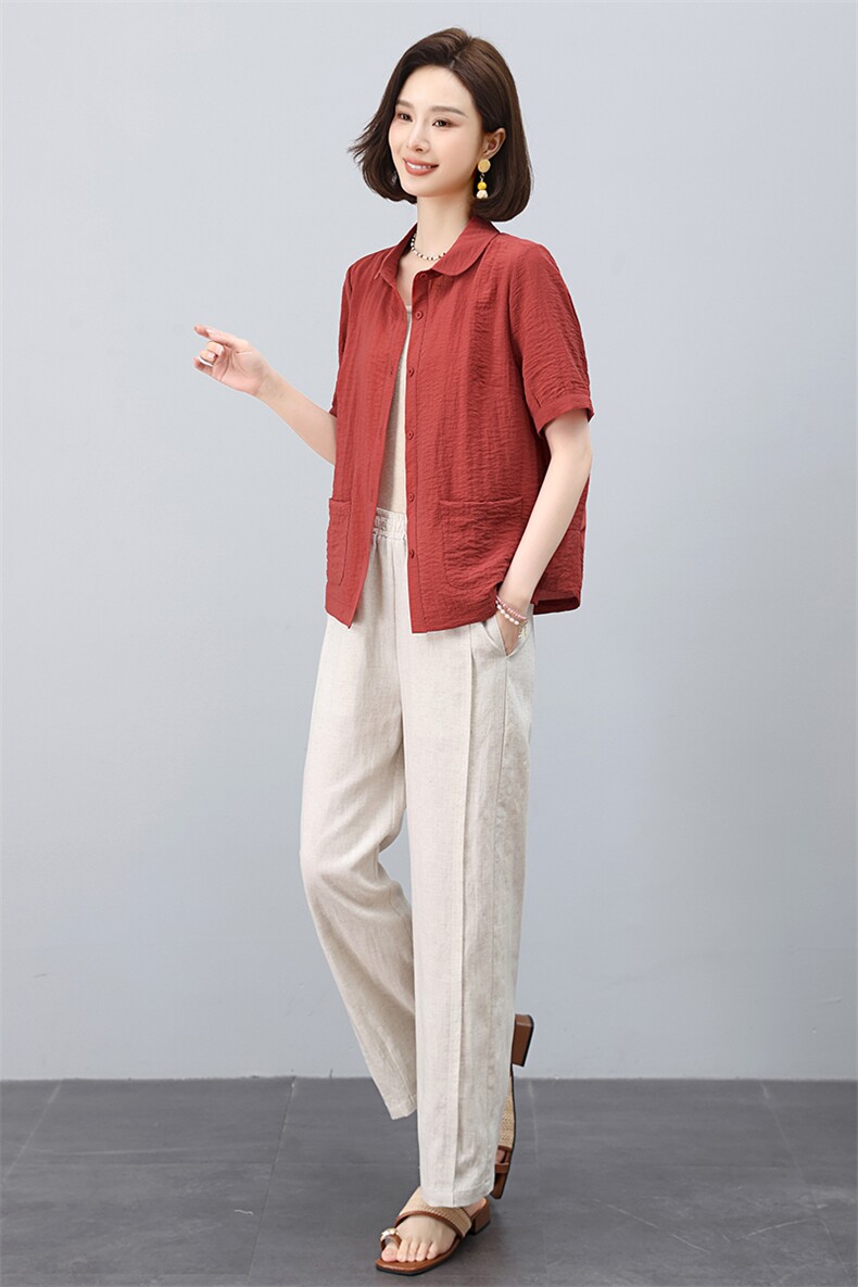 中年妈妈短袖衬衫女2025新款夏季宽松显瘦洋气减龄漂亮上衣薄小衫,女装套装/套裙,韩派