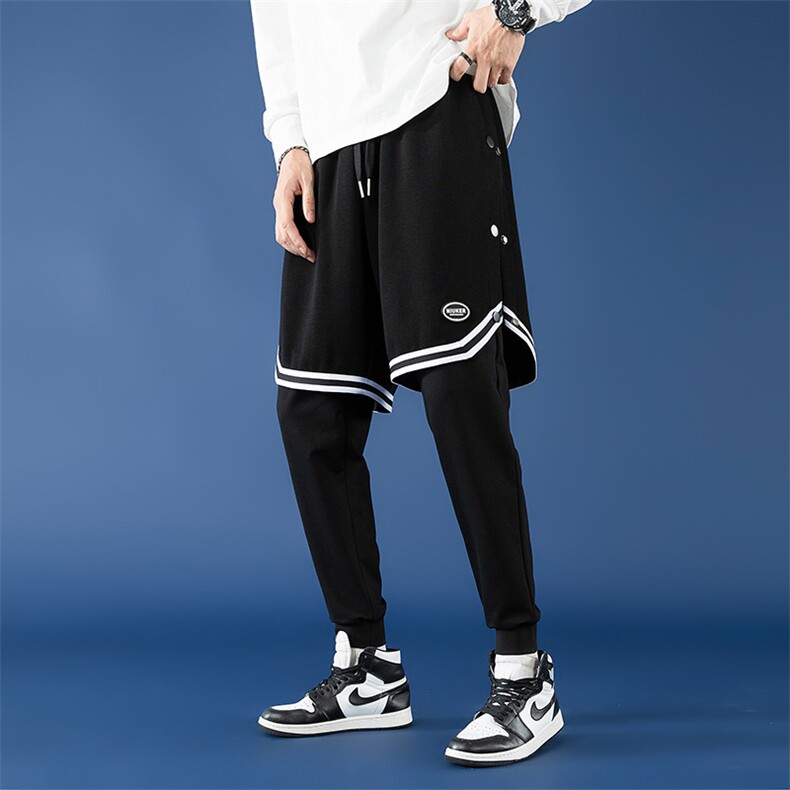 春季男士新款青少年酷霸假两件叠穿潮牌潮流修身休闲裤SK2118-P80,男装休闲裤,电商A128