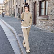 休闲运动套装女士2025春秋新款宽松时尚洋气拼接卫衣阔腿裤两件套，女装套装/套裙，凝聚力