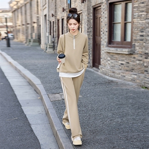 休闲运动套装女士2025春秋新款宽松时尚洋气拼接卫衣阔腿裤两件套图片