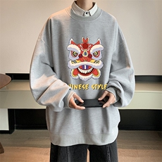 华夫格卫衣圆领卫衣男大码长袖t恤男外套HW76185-P30加绒款-P40，男装卫衣，电商A040