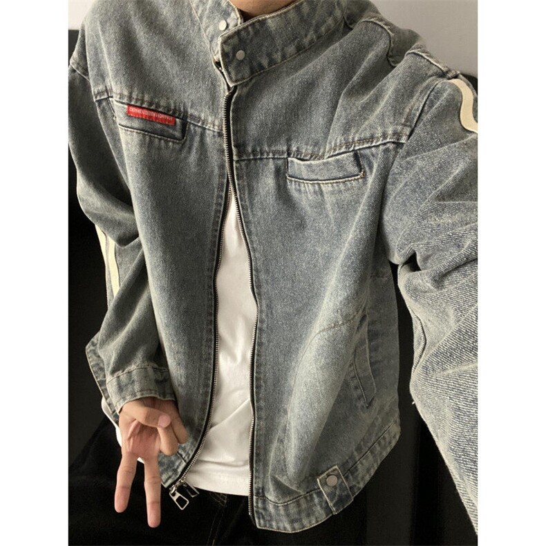 【有货】JK13CC-特P78 条纹牛仔外套男水洗美式立领夹克图片
