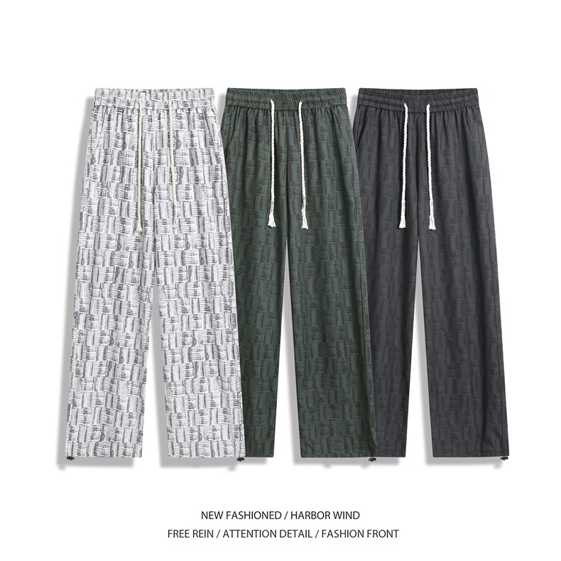 夏季新款潮流格子花纹宽松透气冰丝休闲裤B315-K25661-特P30控58,男装休闲裤,电商B315