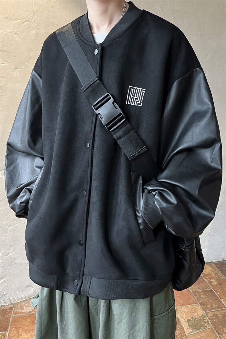 ！2025春季新款男士鹿皮绒夹克PU皮拼接棒球服外套JK191P85,男装夹克,电商B220
