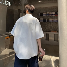 港风华夫格短袖衬衫男大码金属纽扣装饰短袖衬衣DCS8769P45控68，男装衬衫，星座226-1