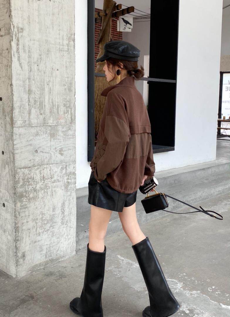 2021秋季新款拼接款翻领拉链款针织卫衣，女装卫衣/绒衫，微迪菲