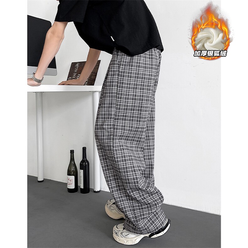 冬季中性风保暖银狐绒男大码直筒格子阔腿裤K5714J加绒-特P45控88，男装棉衣，电商A001-1