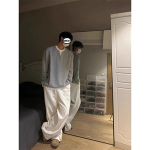 美式复古假两件叠穿长袖T恤男打底衫宽松上衣LW5666-P32 加绒42图片