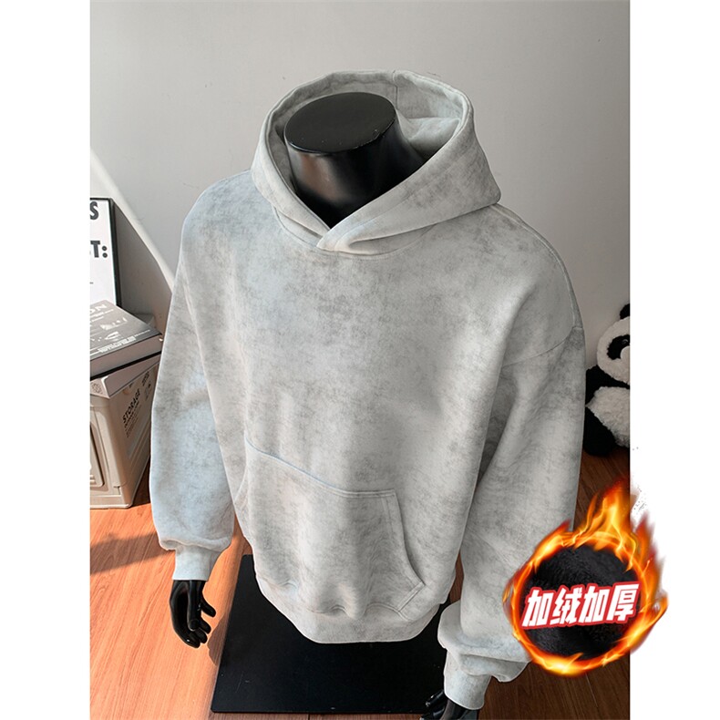 连帽扎染重磅无帽绳500克加绒奥粒绒水洗卫衣外套 RH5304JR-P60图片